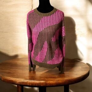 Nine West Sweater, Women's Size XL Pink Brown, Pullover, Crew Neck NWT